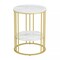 Modern Round Side Table End Table Marble Top Metal Ring-Shape Frame White & Gold